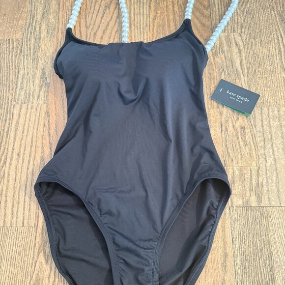 NWT KATE SPADE PEARL STRAP ONE PIECE SWIMSUIT SWIMWEAR BLACK XS $178 - Picture 4 of 8